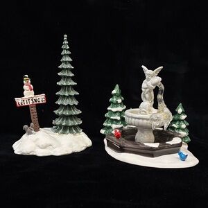 Department 56 Snow Village Winter Fountain & Let It Snow sign